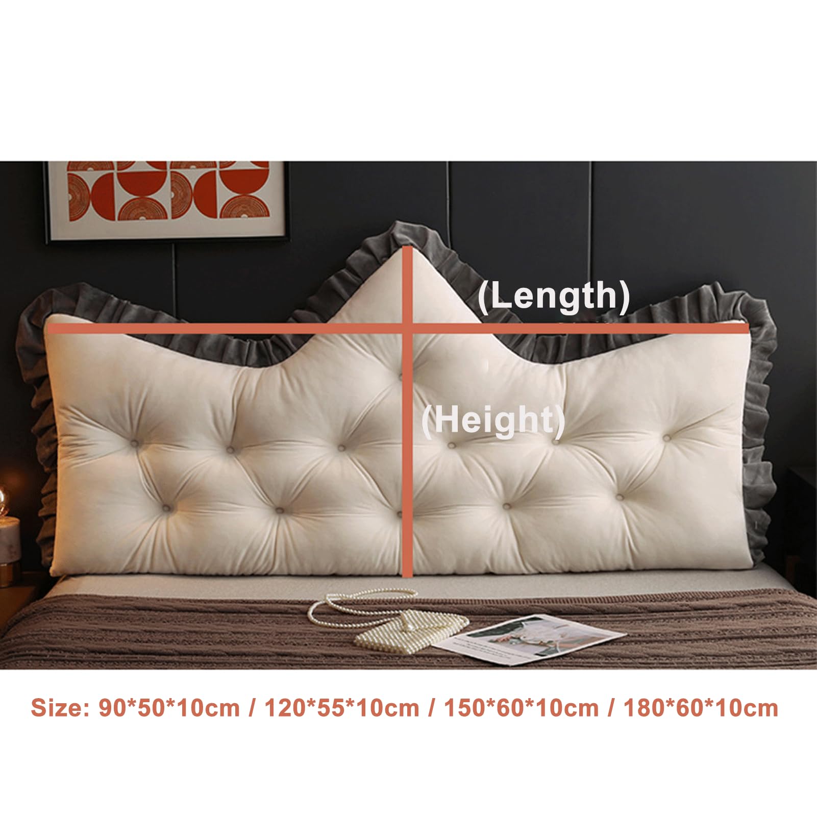 Stützendes Samt-Rückenkissen für Bett & Sofa, abnehmbarer Bezug, groß, 150 x 60 cm, Lese- und Entspannungskissen, gelbes Dekokissen für die Wand