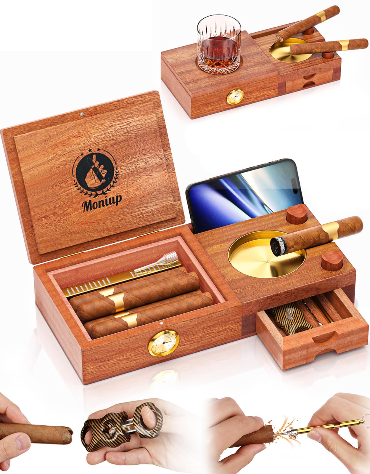 Amazon.co.jp: シガーヒュミドールと灰皿セット、杉の木の裏地付き、V