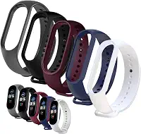 Kit 5 Pulseiras Compativel MI Band 5 e 6 Cores Preta Azul Vinho Marsala Cinza e Branco Silicone Com Pino Resistente Smartband