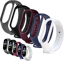 Kit 5 Pulseiras Compativel MI Band 5 e 6 Cores Preta Azul Vinho Marsala Cinza e Branco Silicone Com Pino Resistente Smartband