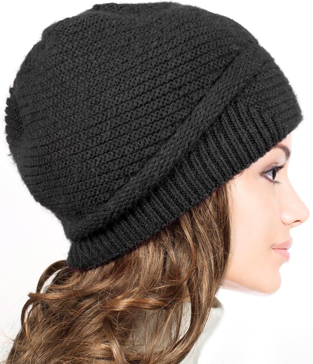 Dahlia Women's Skullies & Beanies - Wool Slouch Beanie, Rhinestone/Bow