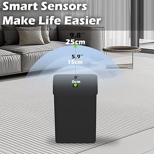 Miniatura 4 de ELPHECO Basurero de baño con tapa, paquete de 2 botes de basura automáticos, 2.5 galones + 4 galones con sensor de movimiento inteligente,