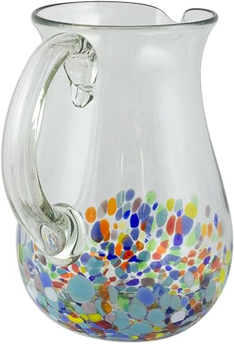 Miniatura 3 de NOVICA Jarra de cristal con fondo de confeti soplado a mano, 87 onzas, 'Confetti Festival'