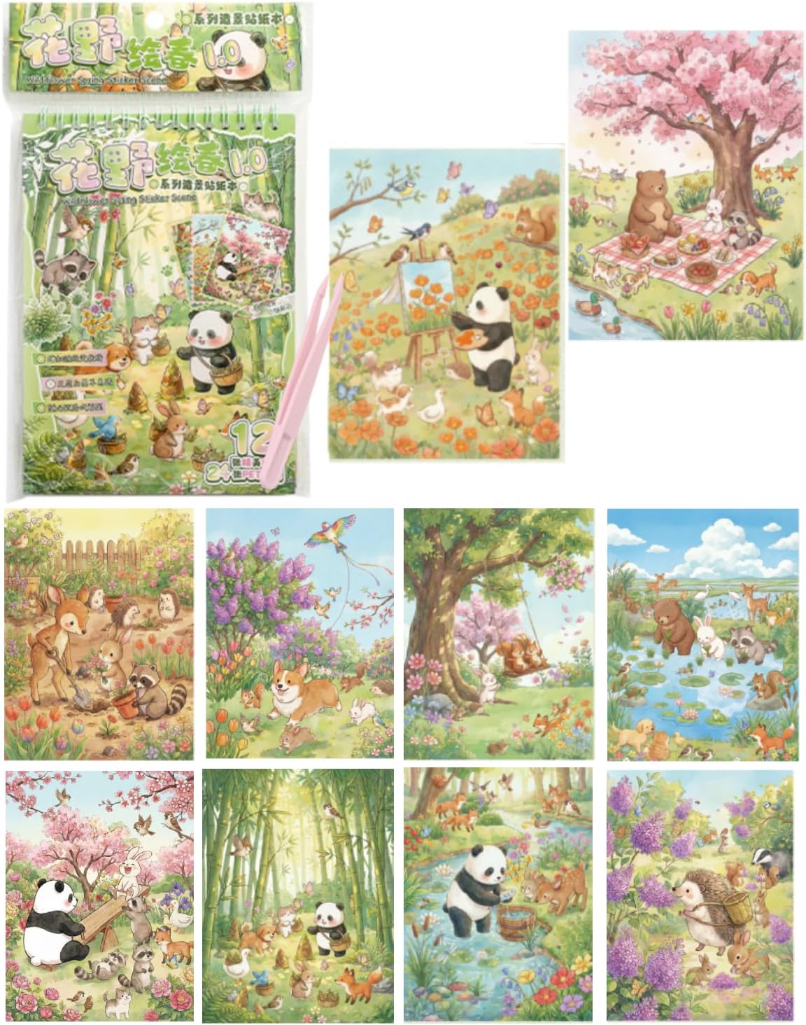 10 Sets 3D Sticker Scene Book for Adult,DIY Miniature Scene Therapy Sticker