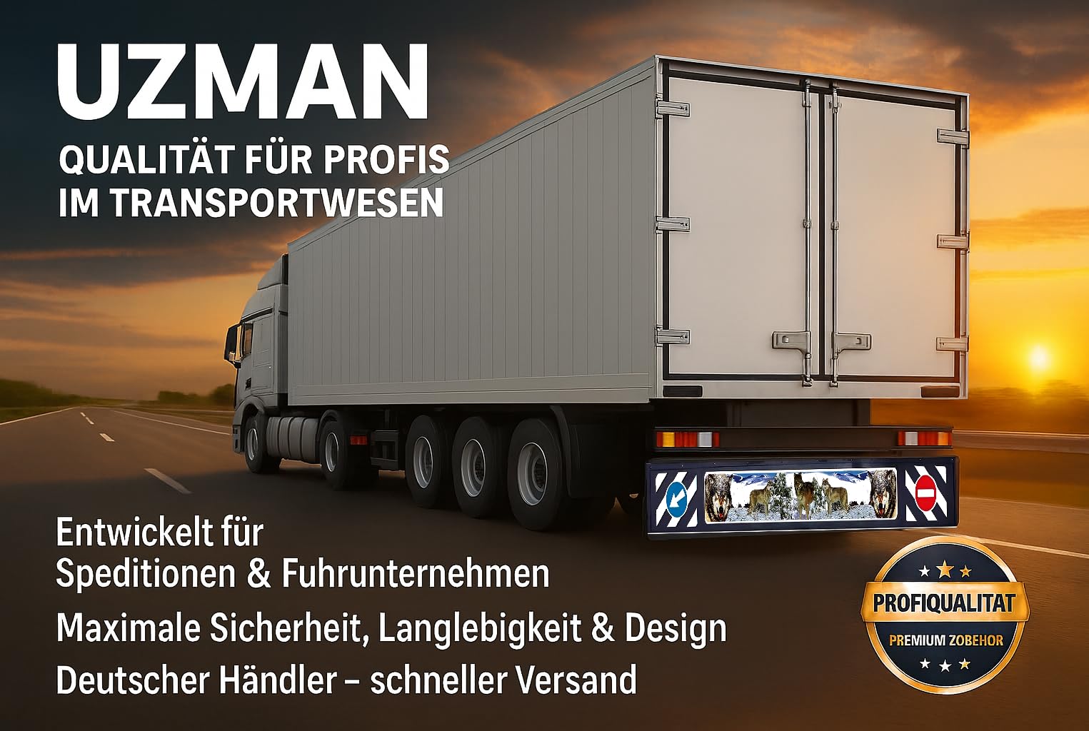 LKW Schmutzfänger 240cm breit Robuster Spritzschutz Spritzlappen für LKW & Anhänger, Mit Wolf Motiv, Verkehrszeichen, wetterfestem Material & einfacher Montage