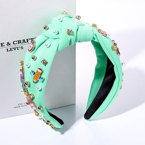 Vista 26 de Diadema para profesora, diadema anudada con perlas de cristal para mujer, lindo libro, para enseñar, adornado con nudo superior, regalos