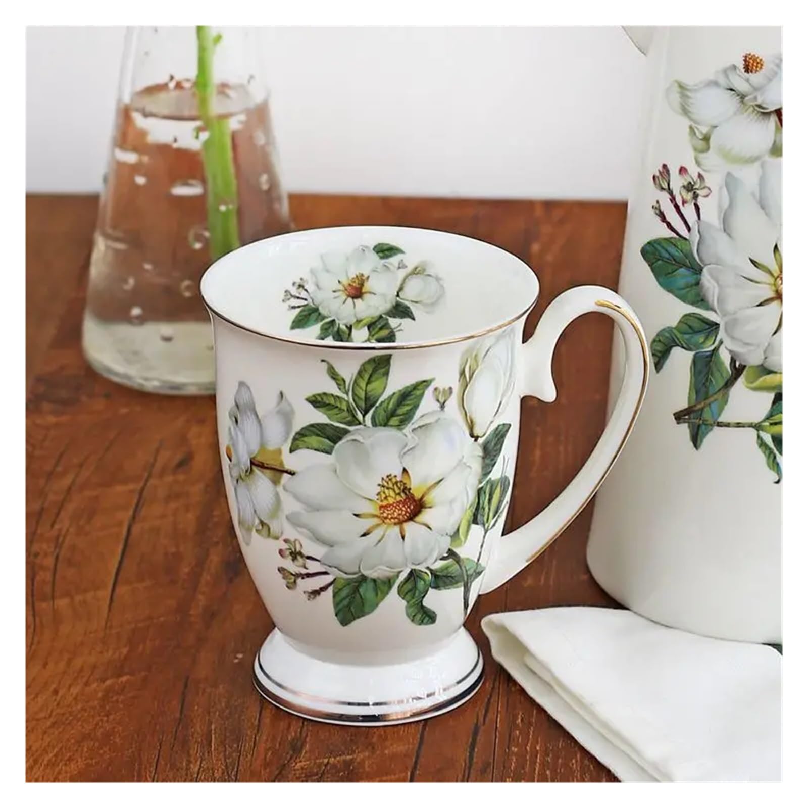 Tazze da caffè divertenti in porcellana 300 ml, con dipinti floreali in, tazzine espresso vintage di campagna, bicchieri Taza Tea Cup Art(2pc)