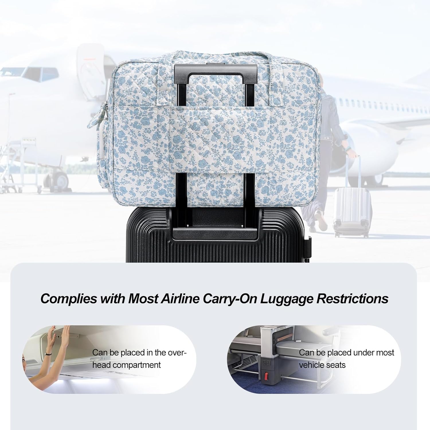 Quilted Duffle Bag for Women, Quilted Weekender Bag, Quilted Travel Bag, Large Floral Duffle Bags with Adjustable Straps - Image 5