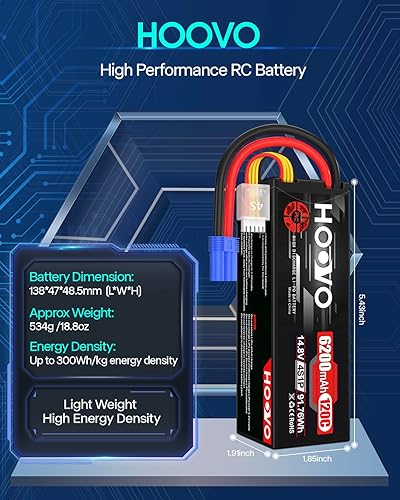 Miniatura 3 de HOOVO 4S Lipo Battery 14.8V 6200mAh 120C RC Battery EC5 Plug Estuche rígido para RC Car Truck Buggy RC Quadcopter Helicóptero Avión Racing FPV UAV