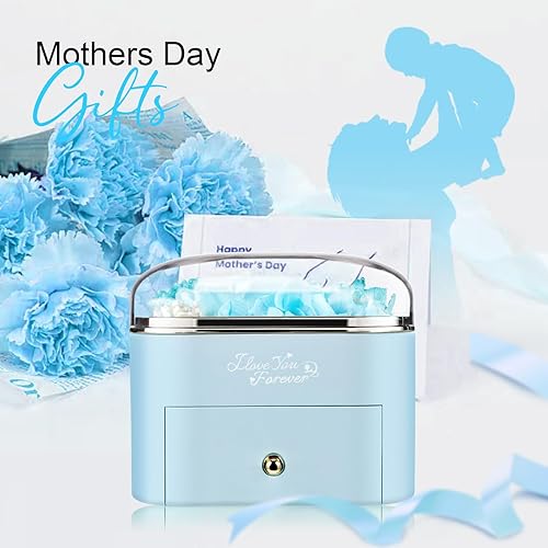 Miniatura 8 de Collar de rosa azul claro real preservada con alas de ángel, regalos de flores eternas para mamá, abuela, esposa, novia en Navidad, San Valentín