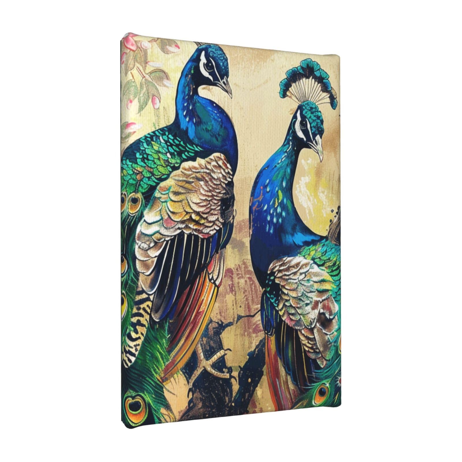 YKLJG Peacocks Printed Wall Art Canvas Painting 20x30 CM Wooden Framed Picture Painting Artwork Prints for Bedroom Kitchen Home Office Decor
