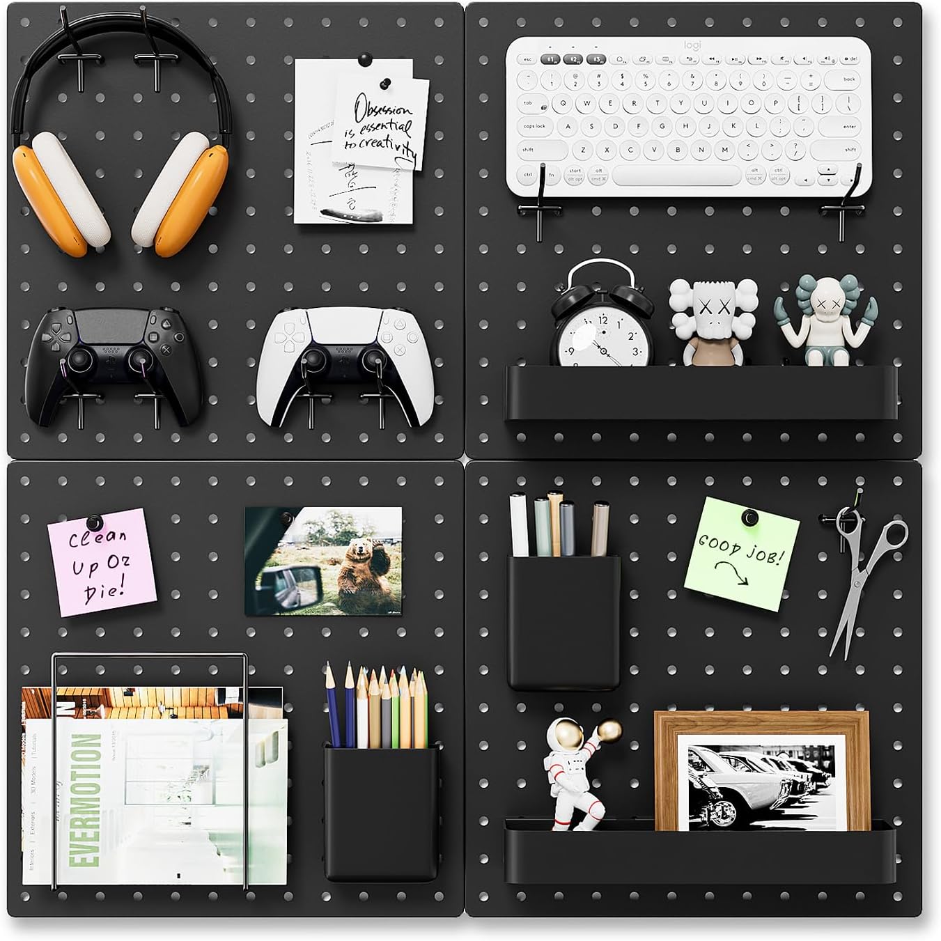 FZK Peg Board with Hooks, Plastic Pegboard Kit with 4 White Pegboards and Accessories, Peg Board Wall Organizer for Office and Craft Room