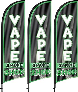 Vape Smoke Shop Feather Flag Banner 3-Pack, 8FT Swooper Advertising Flags with Pole Kit for Smoke Shop Business(Black)