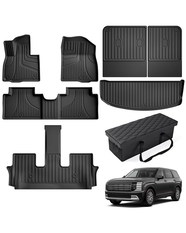 Kit de tapetes e revestimentos para porta-malas Hyundai Palisade 2026–2027, 7 lugares, somente gasolina, com organizador IKABEVEM