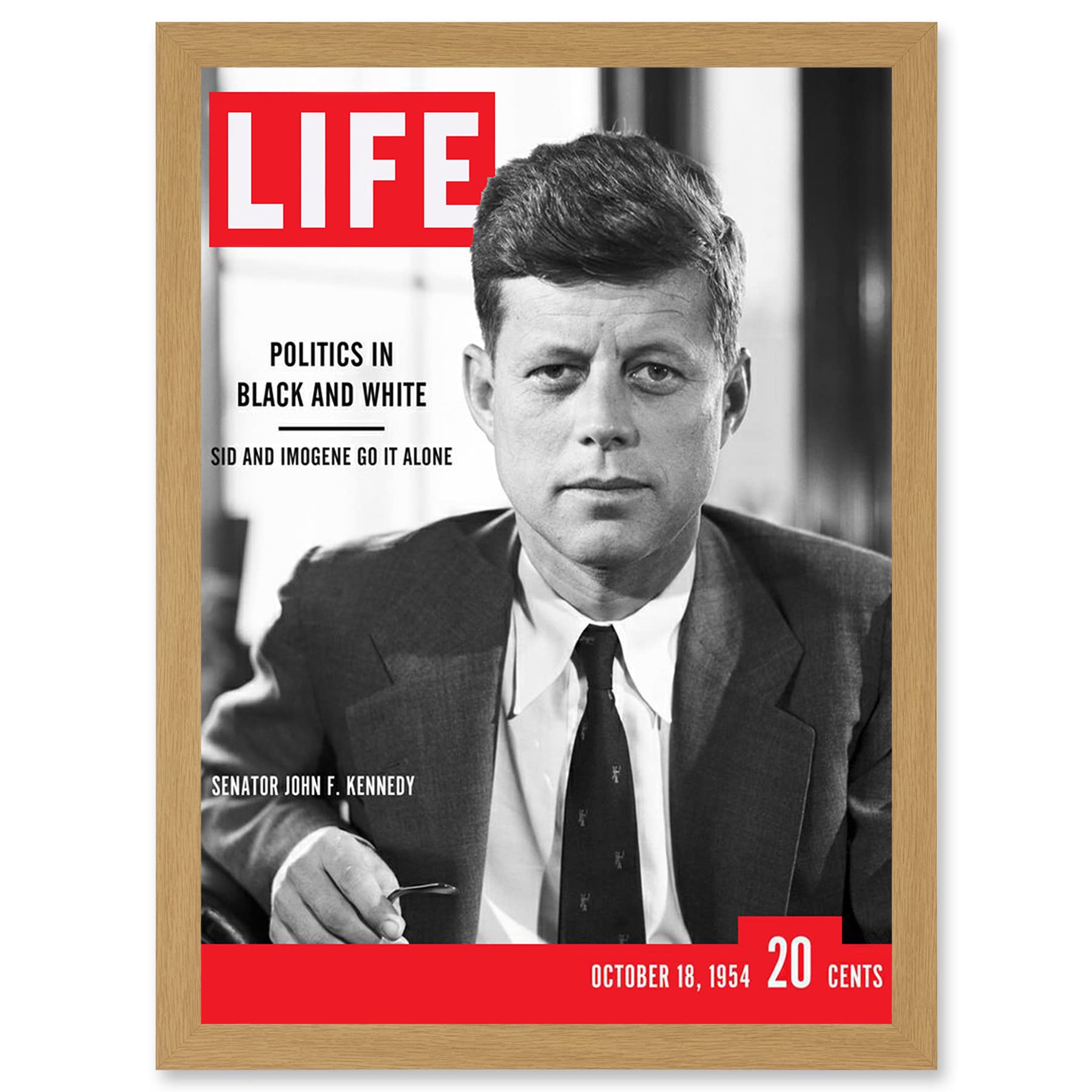 JFK John Kennedy President USA Life Magazine Cover A4 Framed Wall Art Print - Artery8