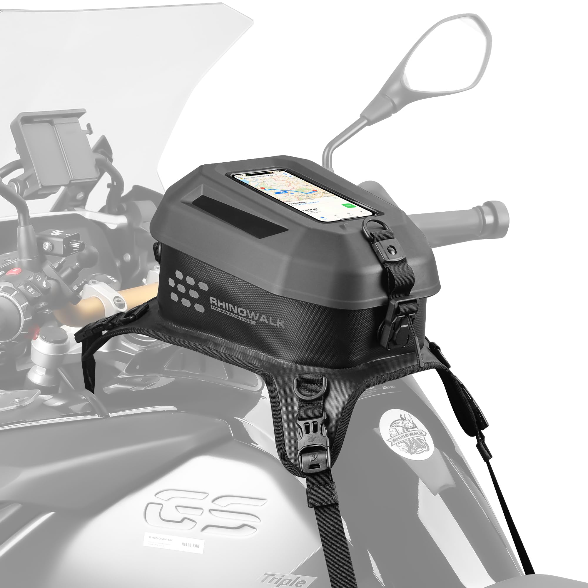 Rhinowalk Motorrad Tanktasche Wasserdicht – Hartschale Tank Bag mit Touchscreen-Handyfach, Magnetverschluss, abnehmbarem Deckel, Schultergurt – für Motorräder und Outdoor