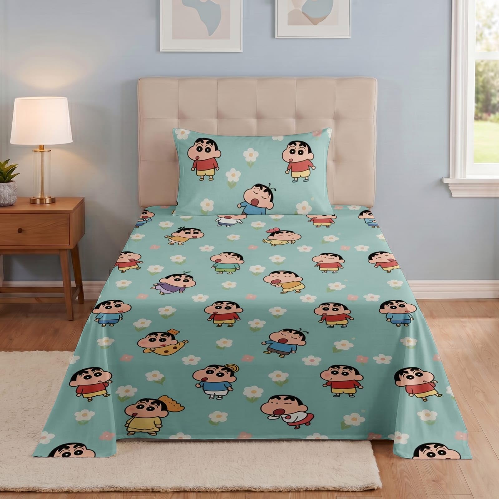 TURIYA 144 TC Set of 1 Pc Cartoon Printed Single Microfiber Bedsheet with 1 Pc Pillow Cover; 60x90 inches; Shin-Chan-picture-13
