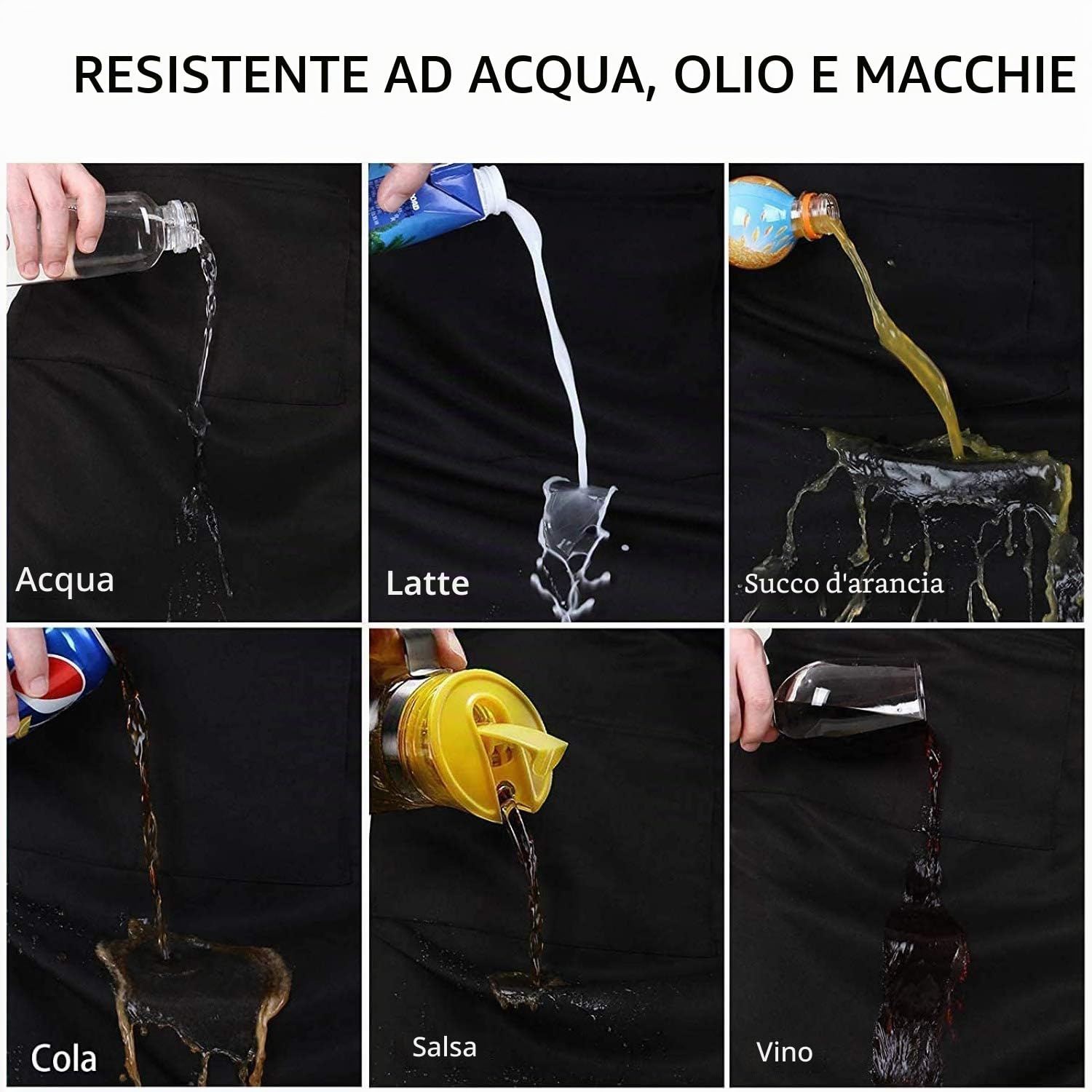4 Pezzi Cuoco Grembiule, Nero Grembiule Impermeabile con 2 Tasche, Grembiule Cucina Regolabile, Grembiule da Uomo e Donna Adatto per Barbecue Ristorante Caffetteria…