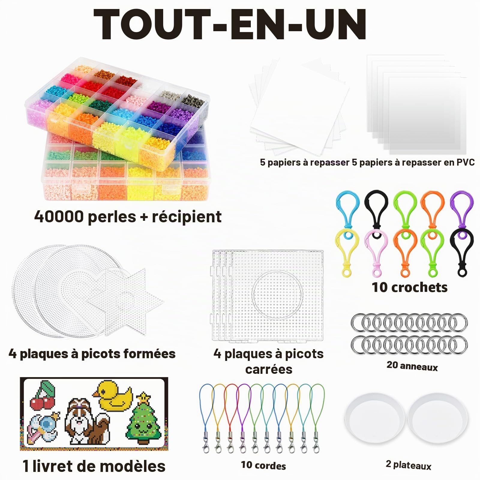 Kit Perles à Repasser 2,6mm – 40 000 Pièces 48 Couleurs, pour Adultes & Ados dès 12 ans – Art Loisirs Créatifs, 8 Plaques, Pince de Précision, Boîte de Tri, Cadeau Créatif
