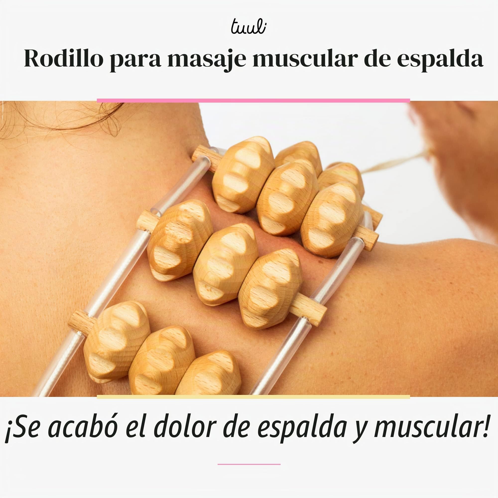 Tuuli Accessories Rodillo Masajeador de Espalda Aparato para Masaje Madera 120 cm (40 x 7 cm Superficie de Rodadura)