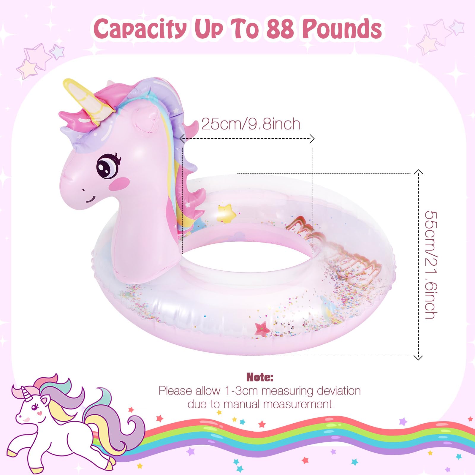 MoKo Inflatable Pool Float, Cute Glitters Unicorn Swim Tube Rings Inflatable Swimming Toys Floaties Fun Summer Water Floaties for Beach Pool Outdoor Party Water Toy for Children - Pink - Image 4