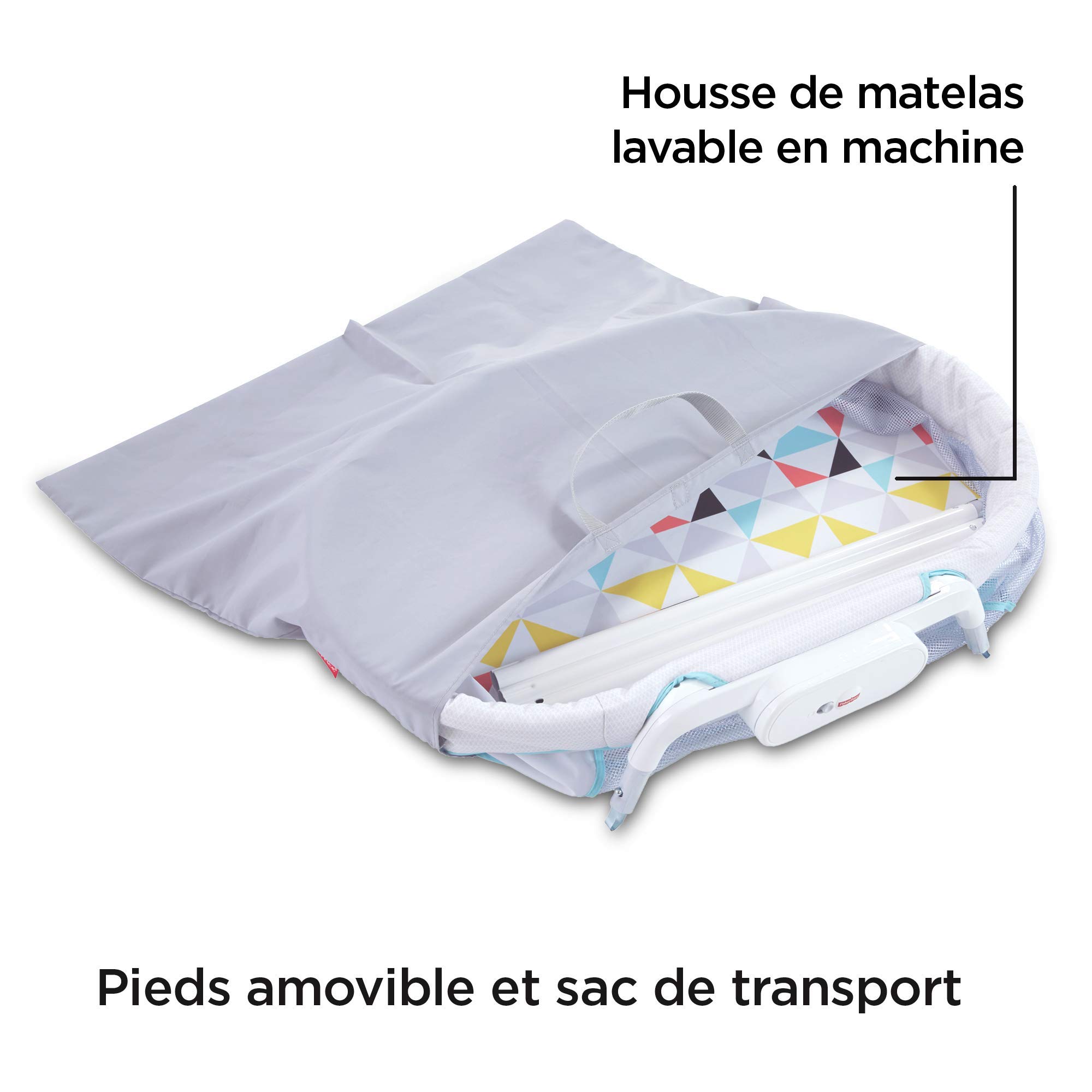 Fisher-Price lit Pliable et transportable avec Vibrations pour apaiser bébé, Sac de Rangement Inclus, dès la Naissance, GBR67, Multicolore