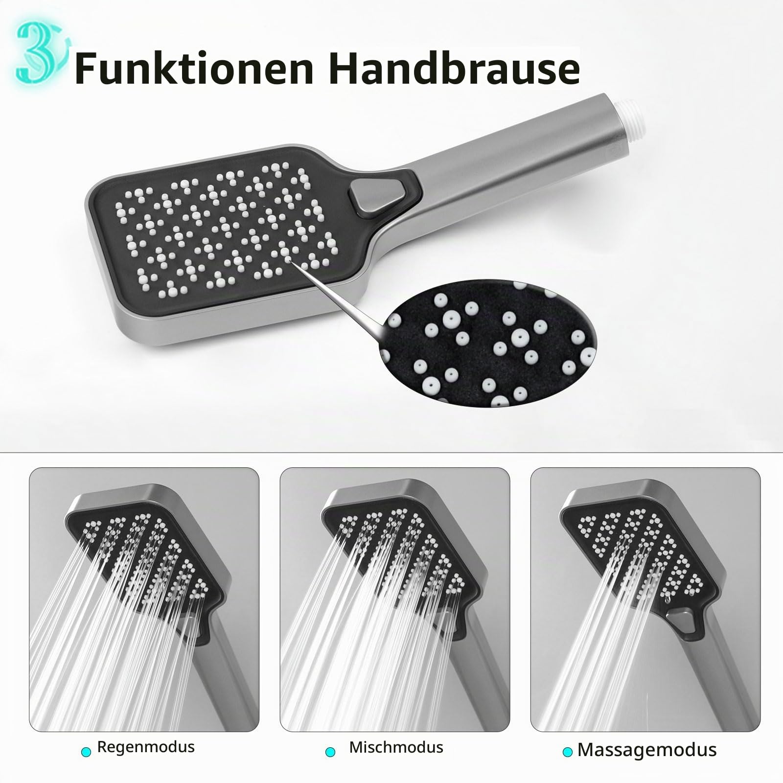 Badewannenarmatur mit Handbrause, Wannenarmatur Wasserfall, Armatur Badewanne Set, Messing, Grau, 14Y7OK