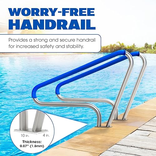 Miniatura 8 de Idzo Barandilla de piscina de 55 x 32 pulgadas, acero inoxidable 304, capacidad de carga de 250 libras, color plateado, a prueba de óxido,