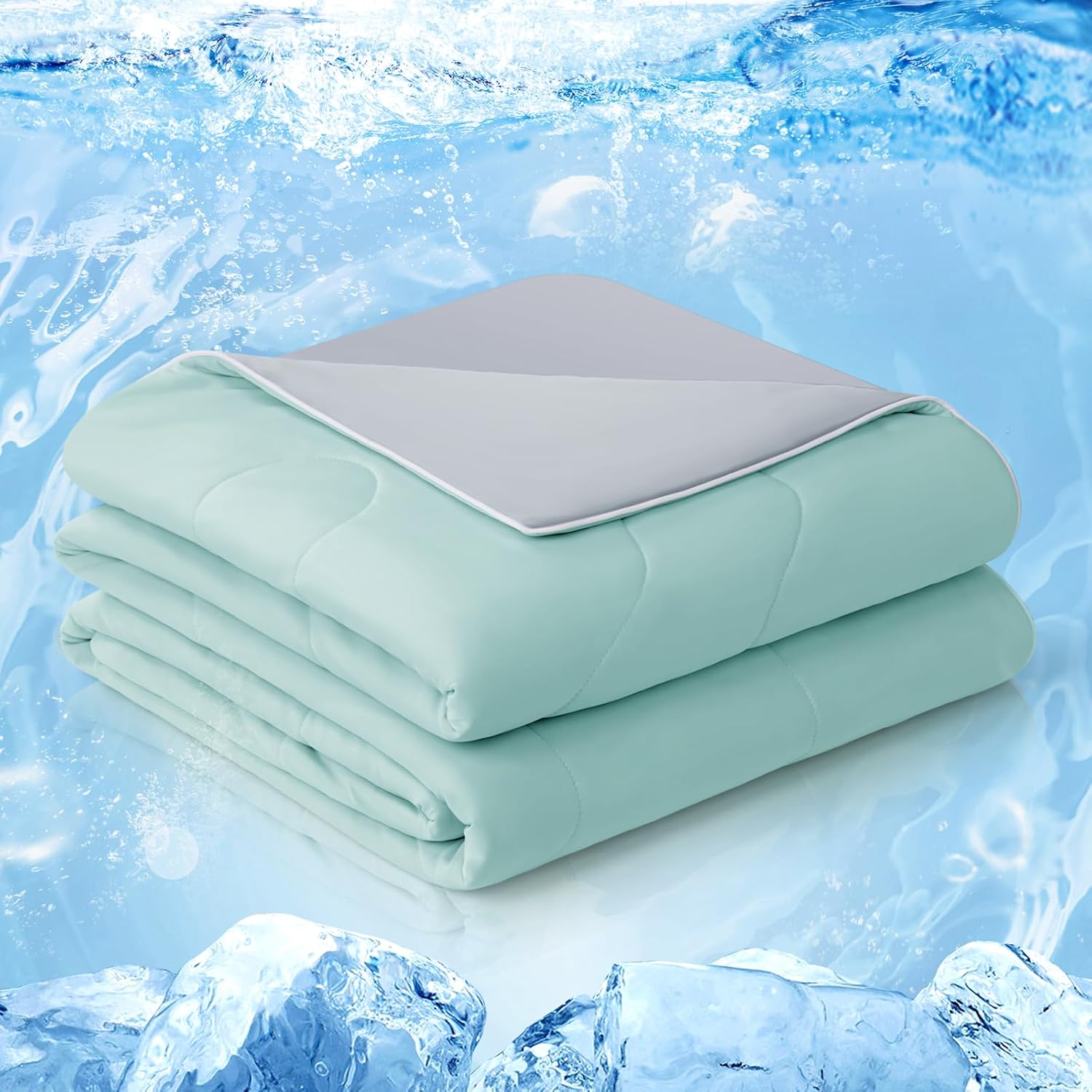 EASELAND Cooling Comforter Twin, Cold Touch Fabric Absorbs Body Heat, Double-Sided Cool Design Soft Fluffy Cooling Blanket for Night Sweats Hot Sleeper (Green, Twin(68″X90″))