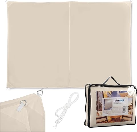 Relaxdays Toldo Vela Rectangular, Impermeable, Protección Rayos UV, con Cuerdas para tensar, 2x3 m, Beige