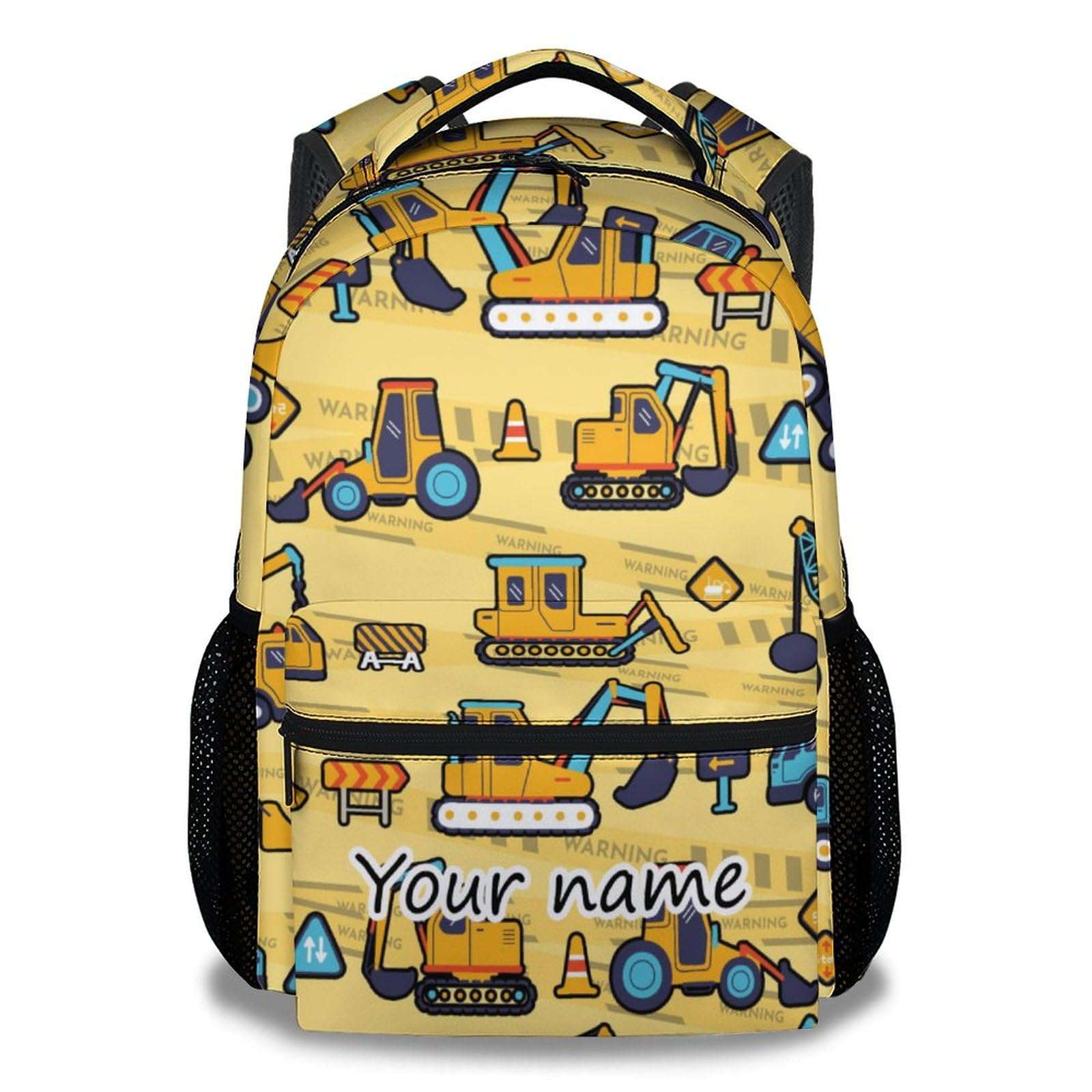 KNOWPHST Personalized School Bag for Boys - Yellow Durable Aesthetic Construction Kid Backpack - 17 Inch Large Capacity Truck Bookbag for School,