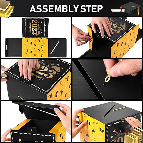 Miniatura 5 de ABOOFAN Caja de tarjetas de graduación 2023, caja de tarjetas de regalo de felicitaciones graduadas con borla para decoraciones de fiesta de