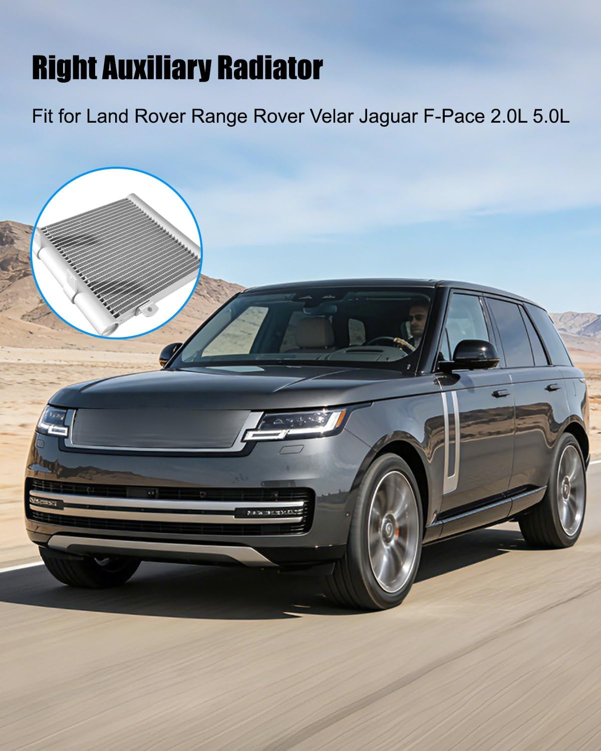 Right Auxiliary Radiator Fit for Land Rover Range Rover Velar Jaguar F-Pace 2.0L 5.0L Replace LR140294 LR137976 LR092120 T4A37970 T4A1806