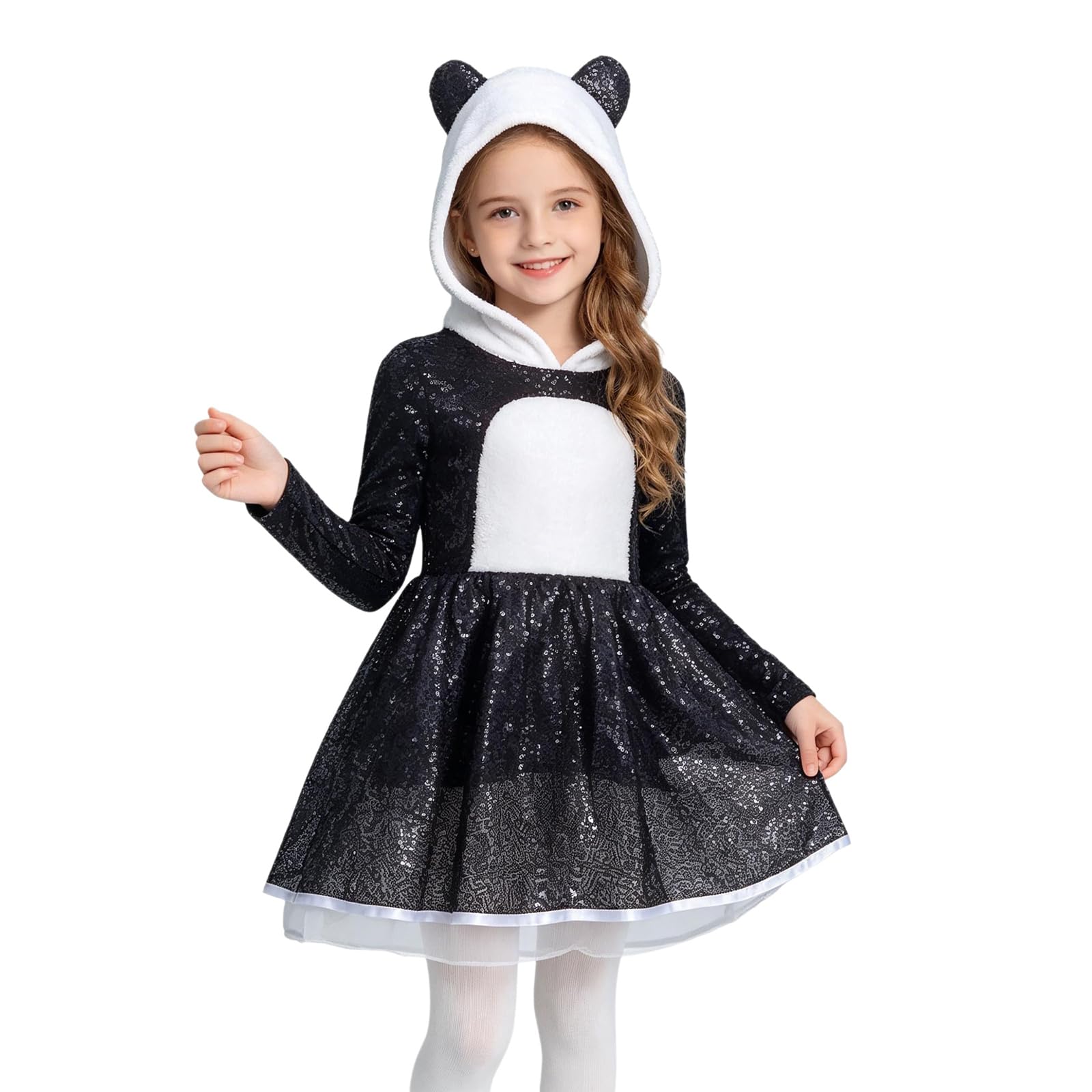 Dziewczęcy kostium do odgrywania ról, z długim rękawem, sukienka sceniczna, Halloween, błyszczące cekiny, sukienka na imprezę, do tańca, na co dzień