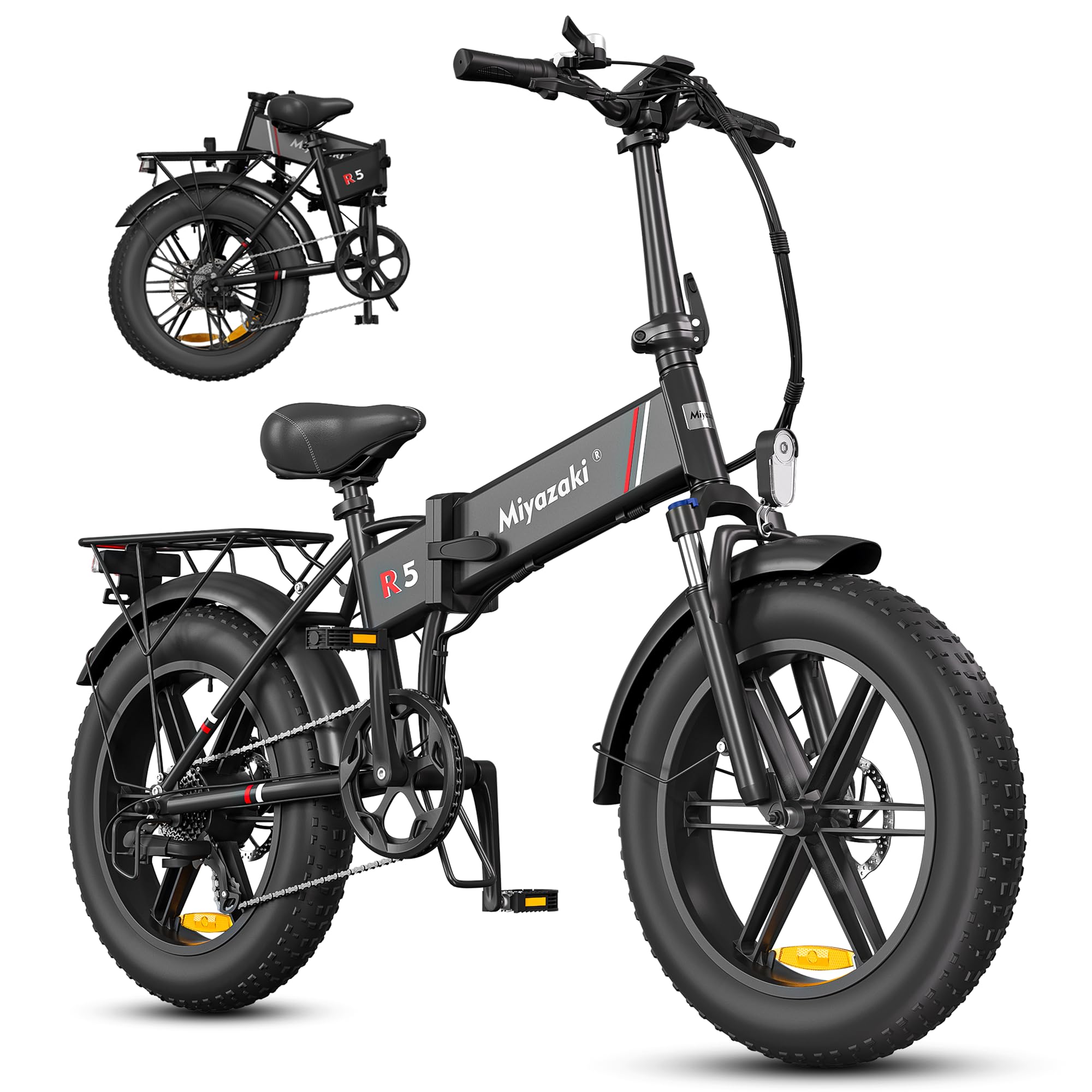 Miyazaki Bicicletta elettrica pieghevole R5 90NM per adulti, telaio in alluminio Space, motore brushless, batteria rimovibile, pneumatici larghi, freni idraulici a olio