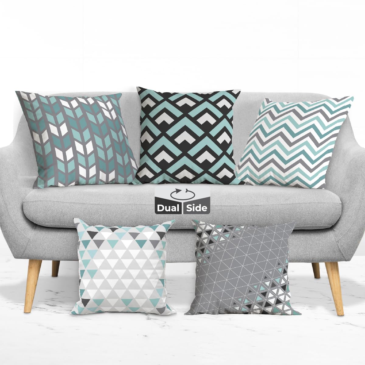 Brizberry® Designer Decorative Premium Polycotton Throw Pillow Cushion Covers, Double Side Printing, Set of 5 (16 inch x 16 inch) (Design 47)