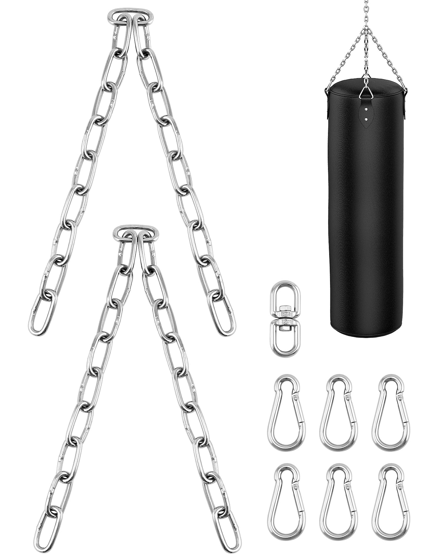 QWORK® Cadena para colgar sacos de boxeo de 4 hilos, cadenas de acero inoxidable resistentes, longitud total 50 cm, giro de 360 ​​grados, capacidad de carga máxima 70 kg