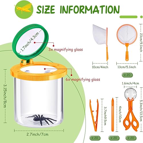 Miniatura 2 de Libima El kit de 100 piezas incluye 20 cajas de insectos con aumento, 20 redes para atrapar insectos, 60 juguetes de habilidades motoras finas,