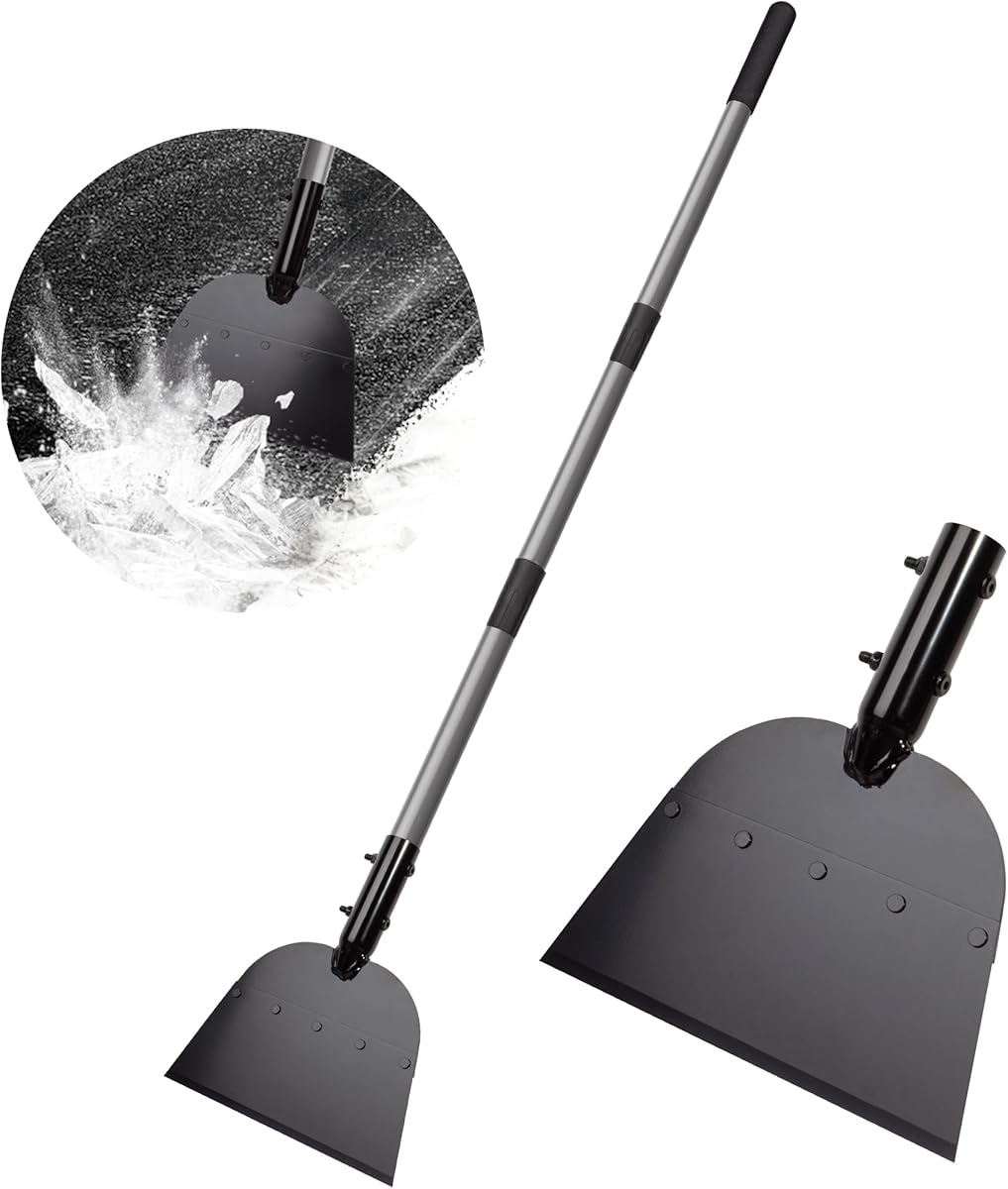 Walensee Metal Snow Shovel, Floor Scraper, Heavy Duty Ice Scraper, 54” Flat Shovel for Driveway Sidewalk Garden Deck, Manual Push Plow for Snow Ice & Weed Removal, Back-Friendly Tool for Seniors