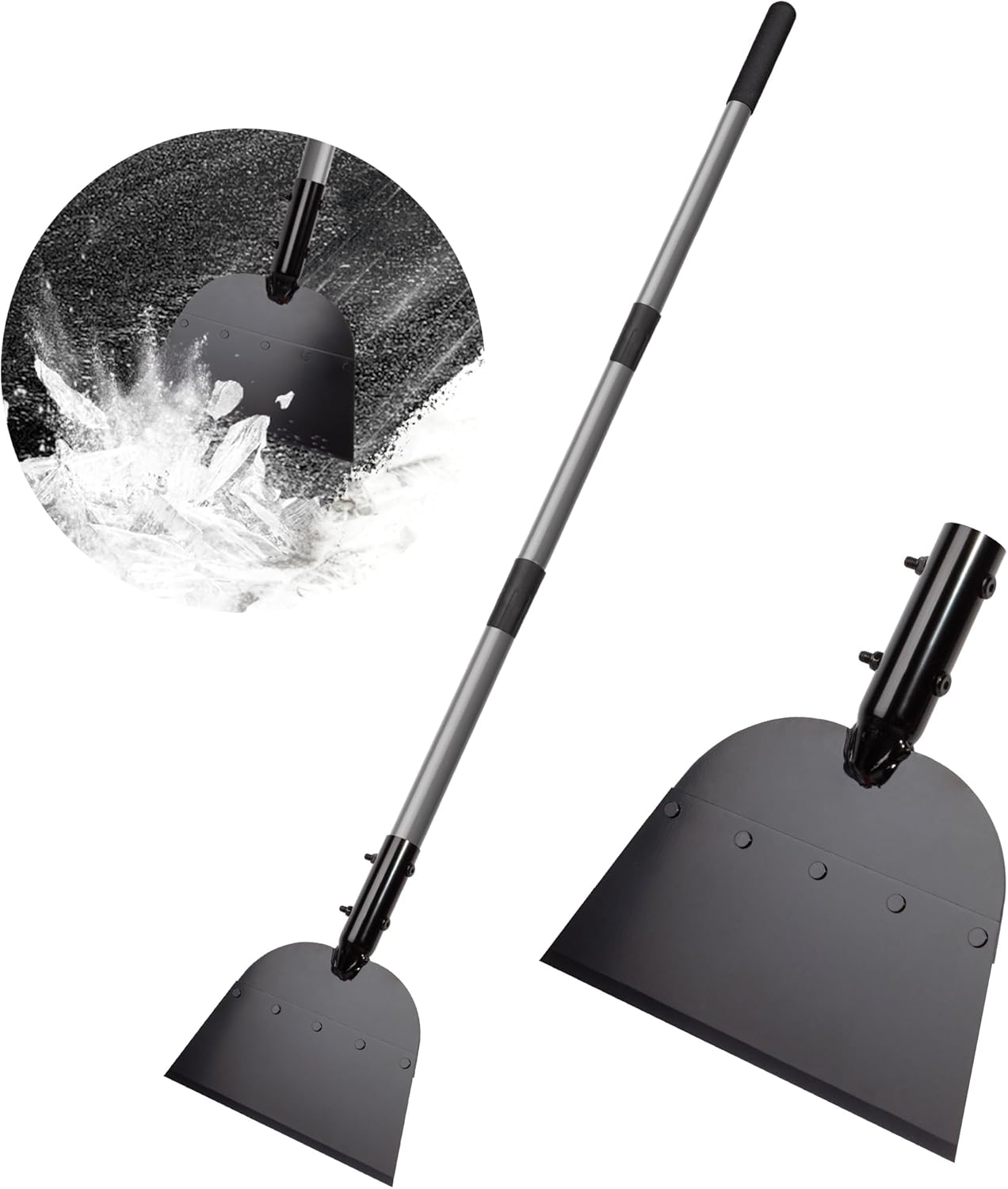 Walensee Metal Snow Shovel, Floor Scraper, Heavy Duty Ice Scraper, 54” Flat Shovel for Driveway Sidewalk Garden Deck, Manual Push Plow for Snow Ice & Weed Removal, Back-Friendly Tool for Seniors