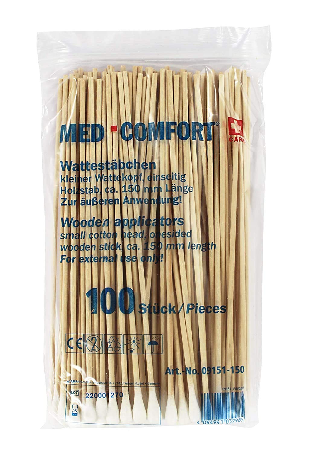 MED-Comfort® Wattestäbchen 09151-150 einseitiger, kleiner Kopf 
