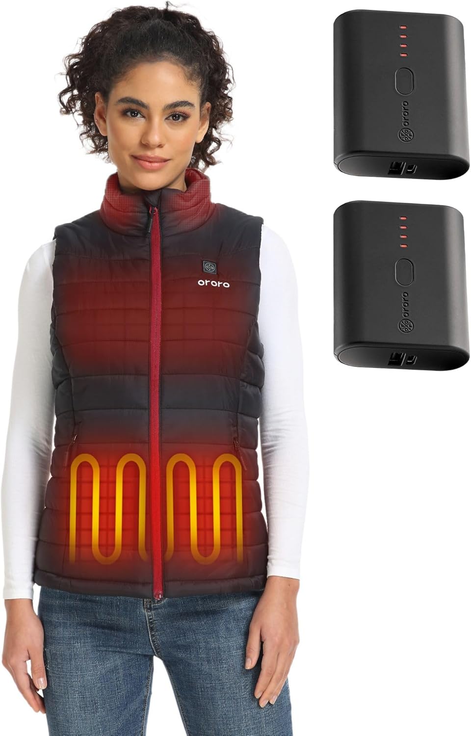 ORORO Women's Heated Vest (Black, M) and Extra Battery