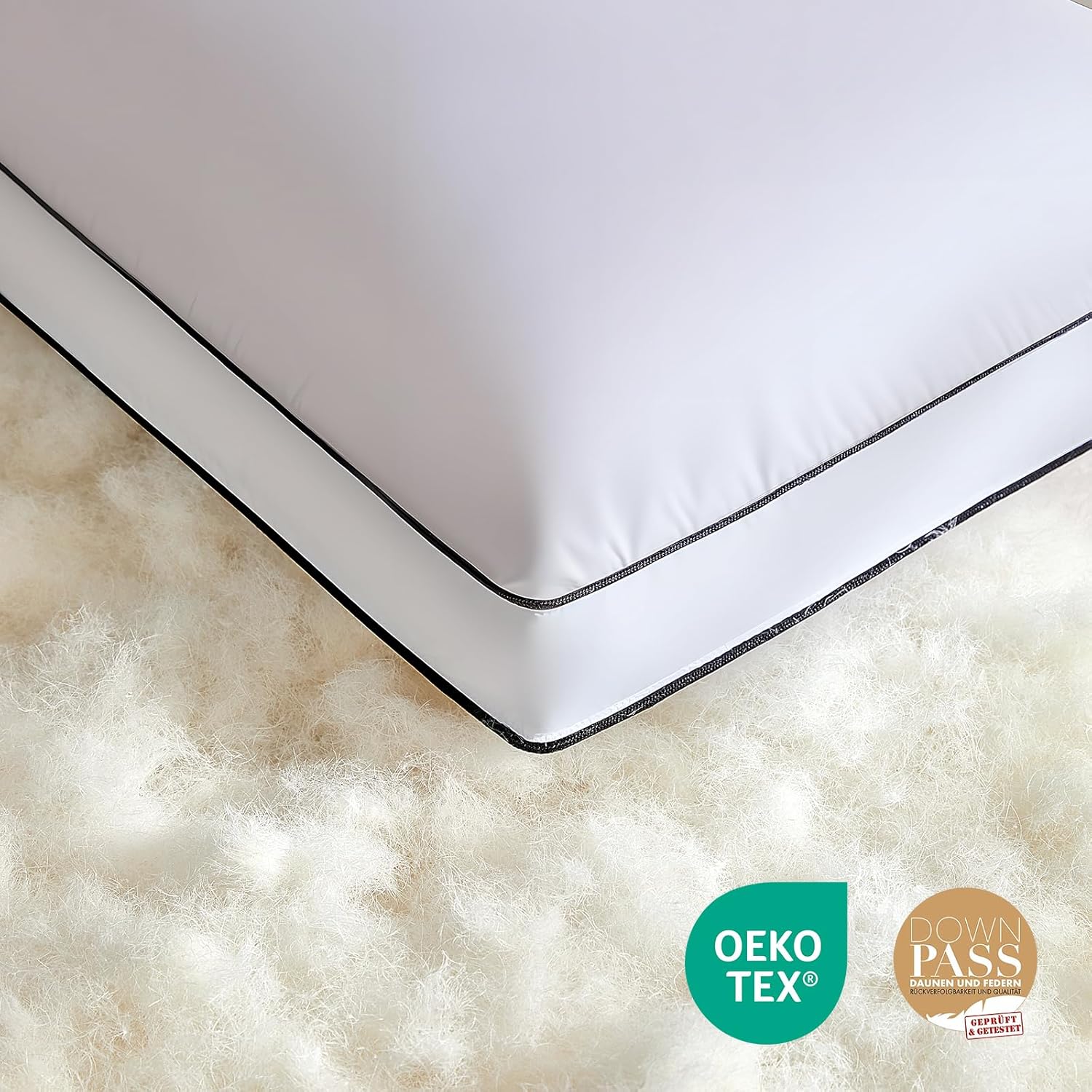 Feather Down Pillows Queen Size Set of 2 Pack, Luxury Hotel Collection Bed Pillows for Sleeping, Fluffy Soft Medium Firm Down Surround Gusseted Pillows for Side Back Stomach Sleepers 20 x 30 in - Image 4