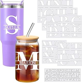 Janlaugh 10 Sheets UV Dtf Cup Wrap Transfer Name Sticker Alphabet Split Letter Monogram Sticker Vinyl Name Decal for Tumbler Laptop Water Bottle Notebook Window DIY Craft(White)