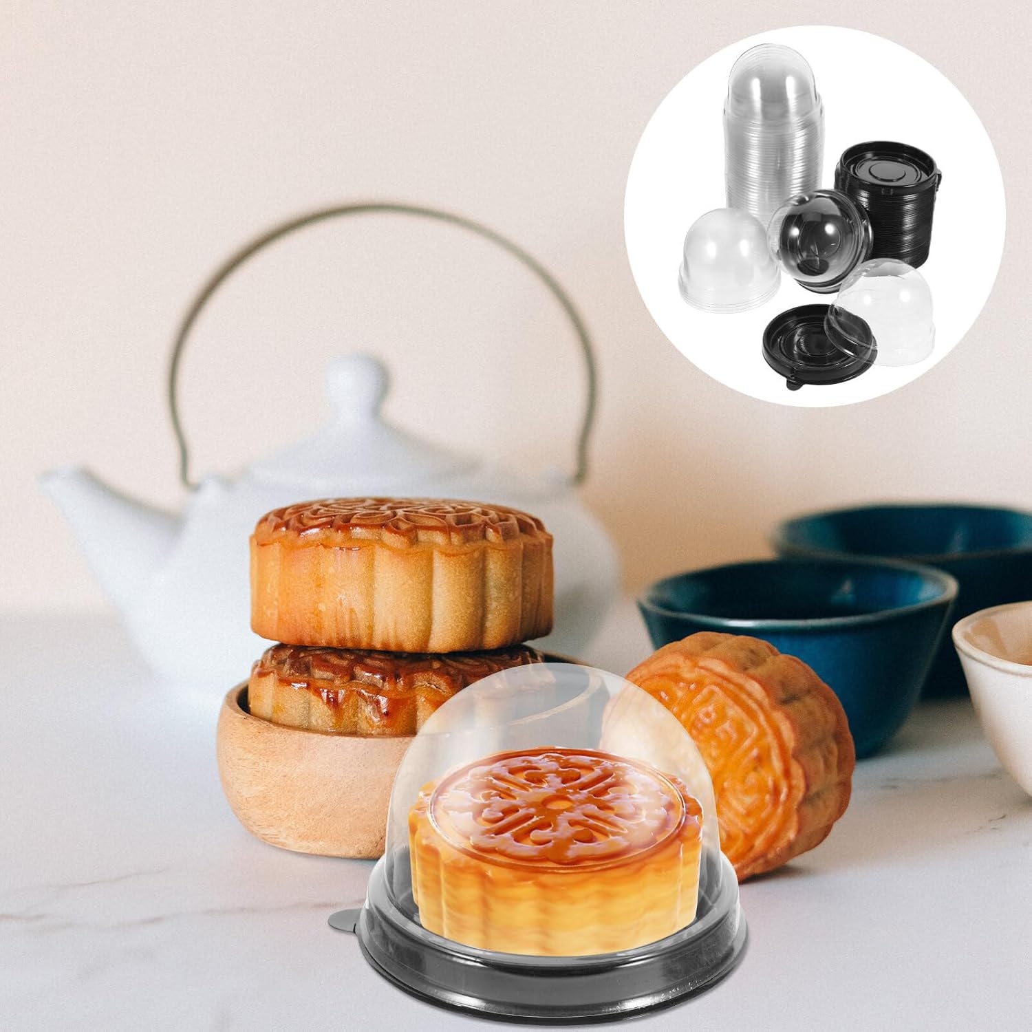 ABOOFAN Mooncake Boxes 50Pcs Clear Plastic Mini Cupcake Containers with Lids 2.76 Inch Single Cupcake Boxes for Muffins Desserts and Egg Yolk Crisp Packaging