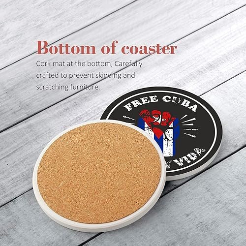 Miniatura 2 de Free Cuba Patria Y Vida - Posavasos con puño para bebidas con soporte juego de 8 posavasos de cerámica absorbente con base de corcho sin arañazos ni