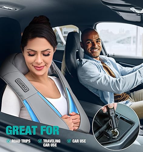 Miniatura 5 de Shiatsu Masajeador de cuello y espalda con calor, almohada de masaje 4D de tejido profundo para cuello, espalda, hombros, piernas, alivio del dolor