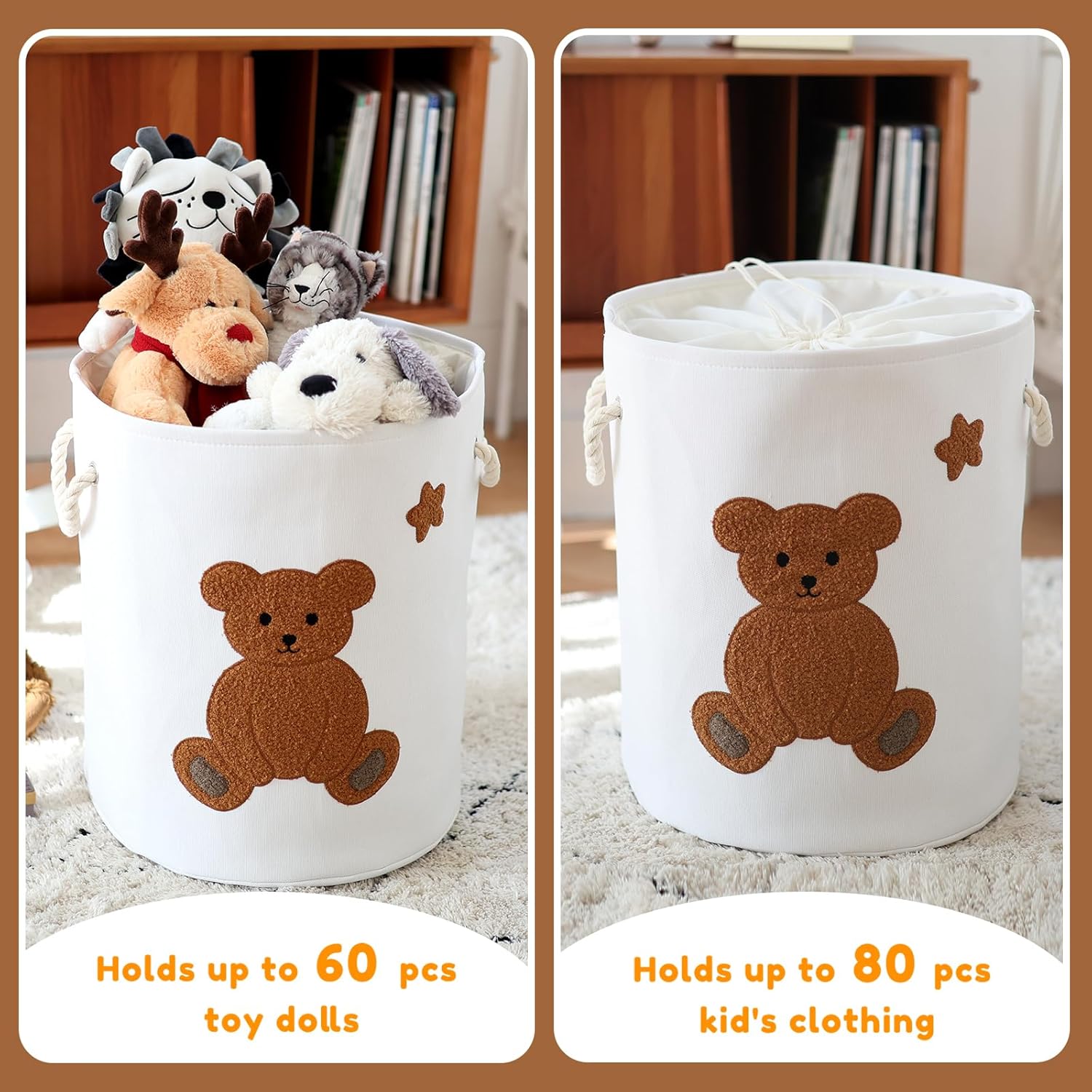 INough Large Laundry Basket Tall Baskets Storage for Dirty Clothes, Toys Storage Bin Baby Hamper 58L Clothes Hamper Blanket Basket Baby Toys Organizer for Nursery Bedroom Living... - Image 3