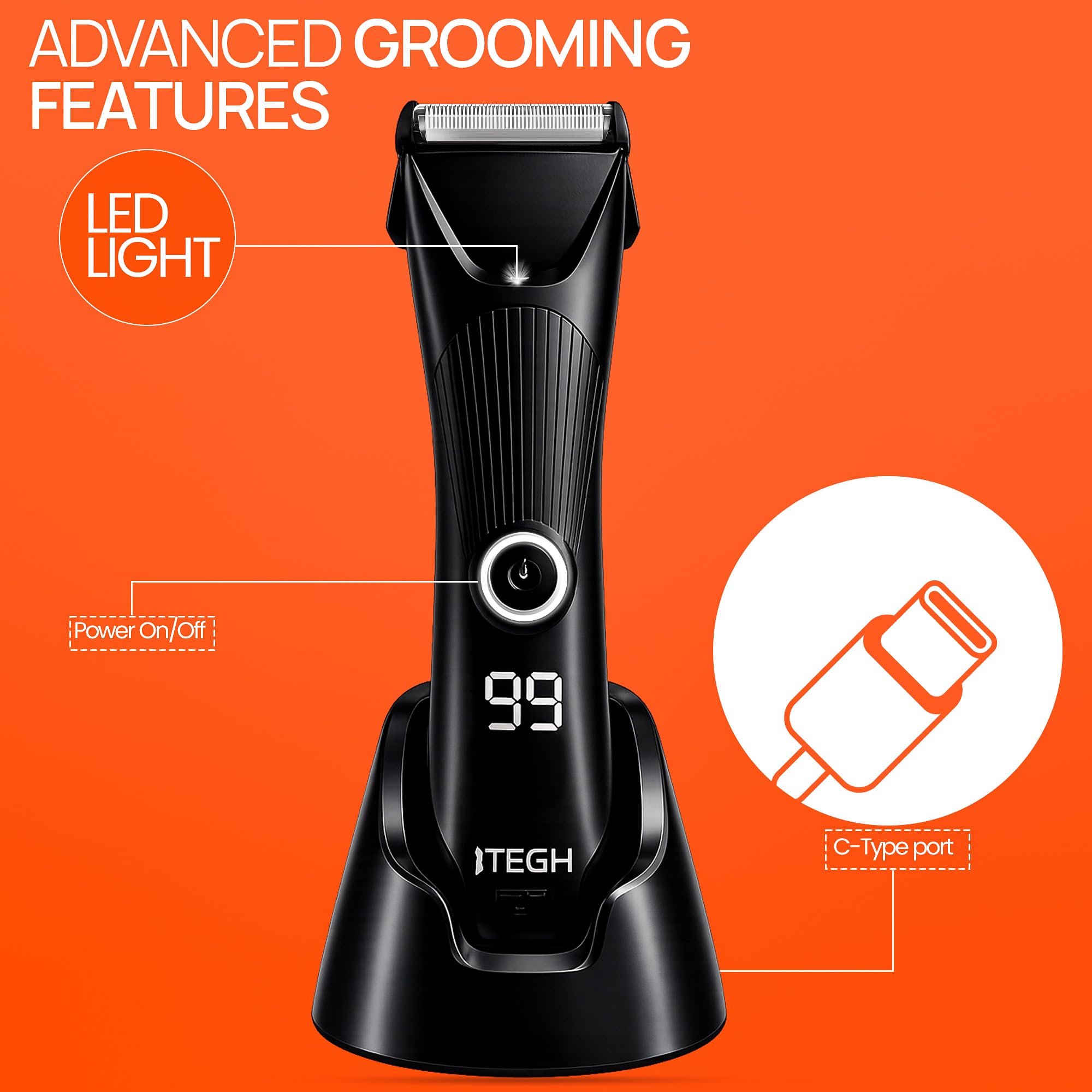 TEGH Corpo Capelli Inguine Trimmer Impermeabile Body Groomer Rasoio Ricaricabile Lama in Ceramica Pubica Capelli Trimmer Pelle--Friendly Rasoio Ascelle Torace Rasoio