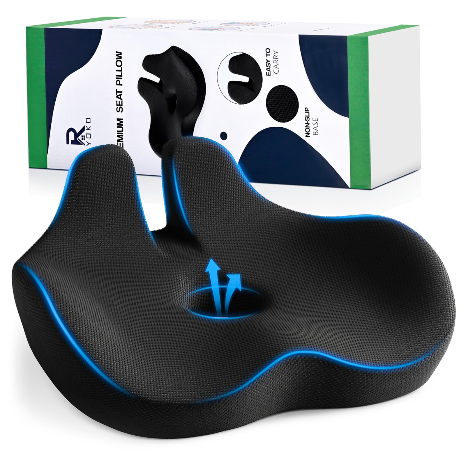 Cuscino da seduta in memory foam, per sedie da ufficio, seggiolino auto, aereo, sedia a rotelle, sollievo dalla pressione da sciatica e coccige, per chi sta seduto a lungo, per chi lavora in ufficio,